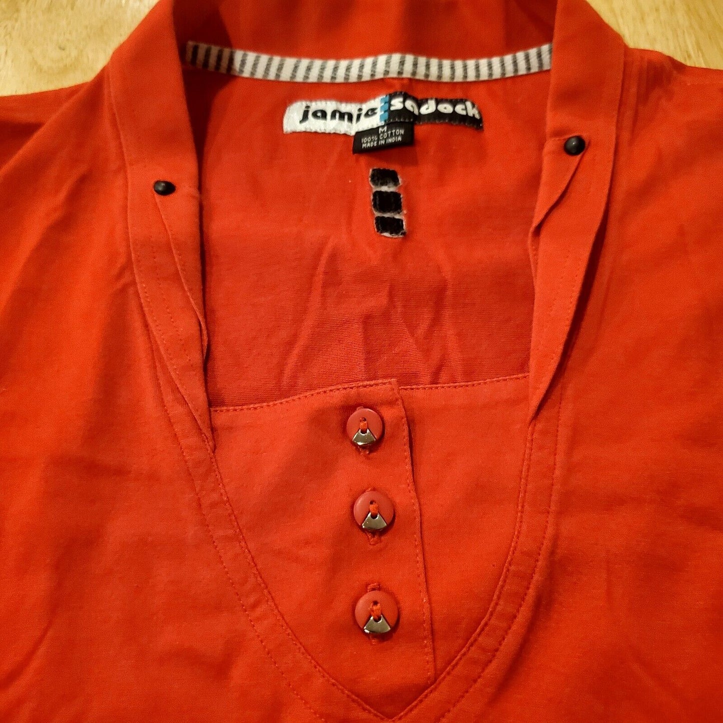 Jamie Sadock Golf Shirt Medium Red Short Sleeve Collar Detail Cuff Embellishment