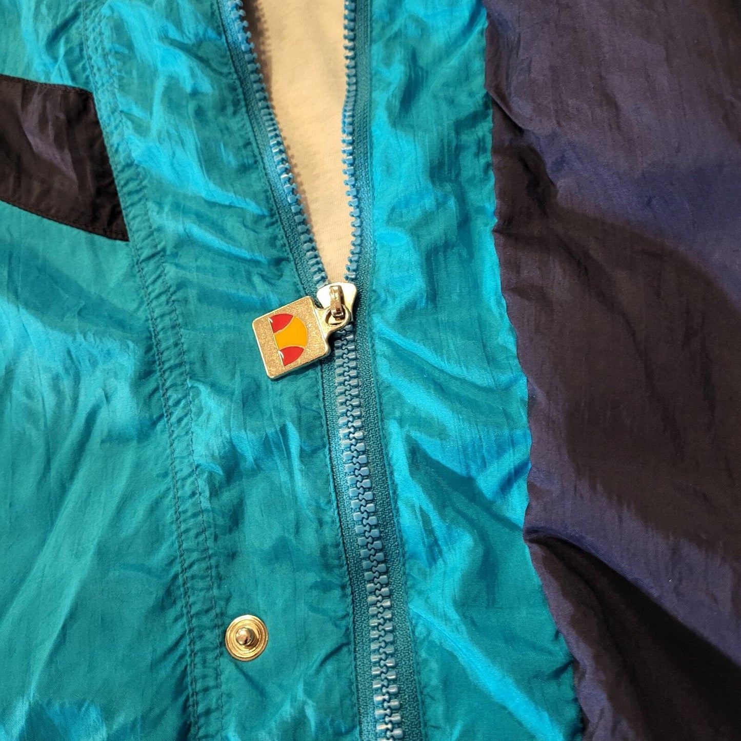 Vintage Ellesse Blue Wind Breaker Full Zip Cotton Lined (elastic wear from age) 