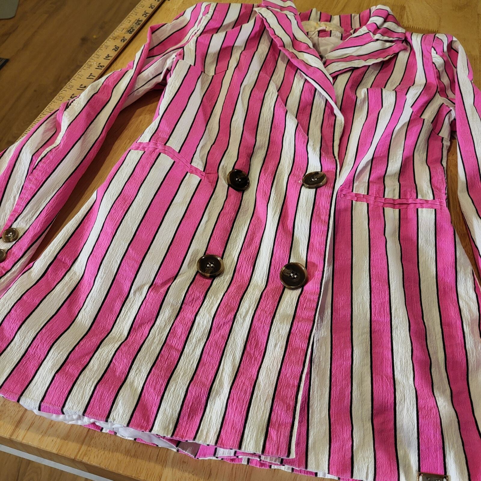 NWT Lauren Conrad Neon Pink Striped Blazer vibrant Colorful Pockets Lined Sm