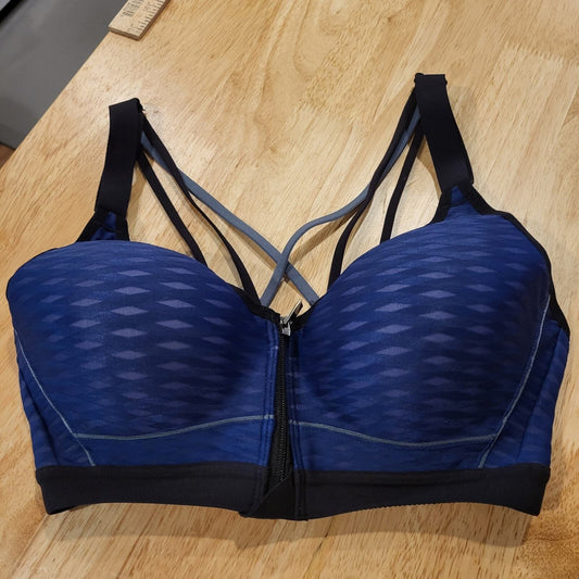 Victoria Sport 32C Blue Strappy Zip Front Bra 