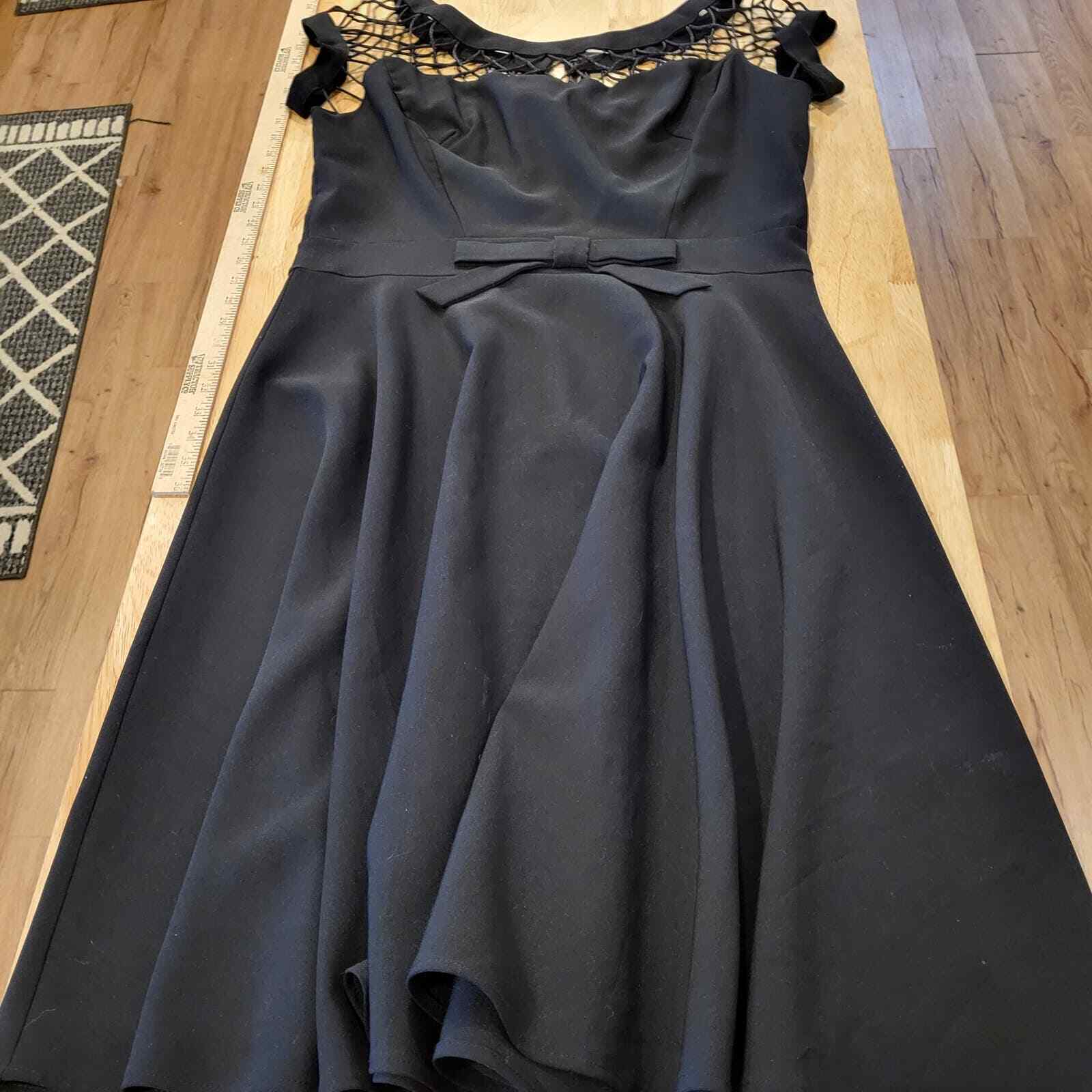 Black Fit & Flare Dress Mesh Shoulder Bow Detail