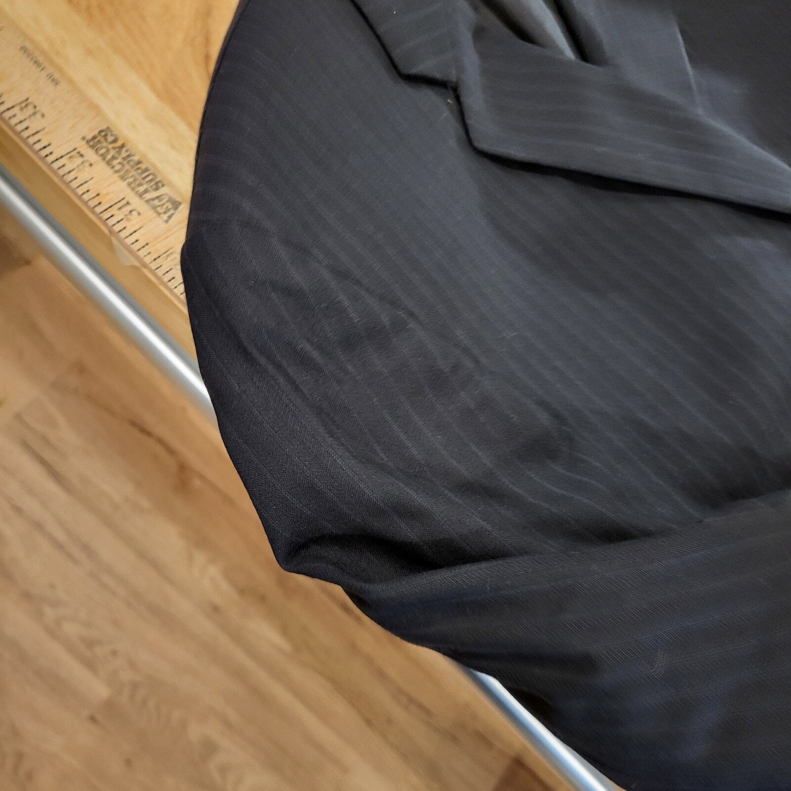 DKNY Black Pinstripe 100% Wool Suit jacket 32" Long 25" P2P