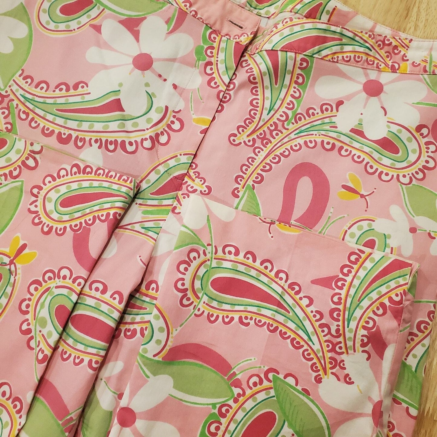 Lilly Pulitzer Pink & Green Paisley Floral Straight Pants Golf
