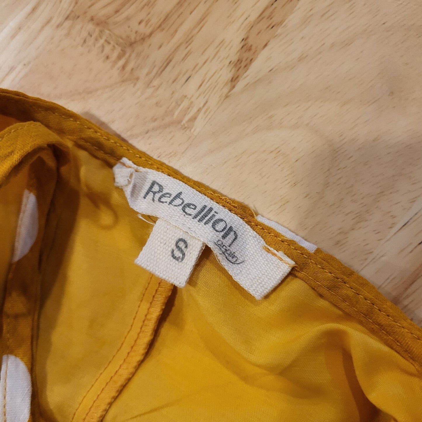 Rebellion Mustard Yellow Polka Dot Strappy Dress Small Button 16" p2p 14" Waist