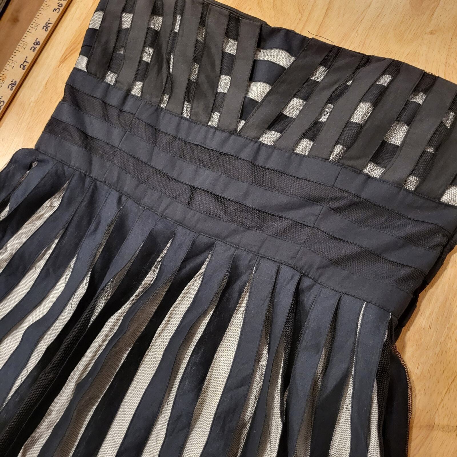 CYNTHIA STEFFE Black Tulle Striped Strapless Dress Size 12 30" Waist 34" Bust
