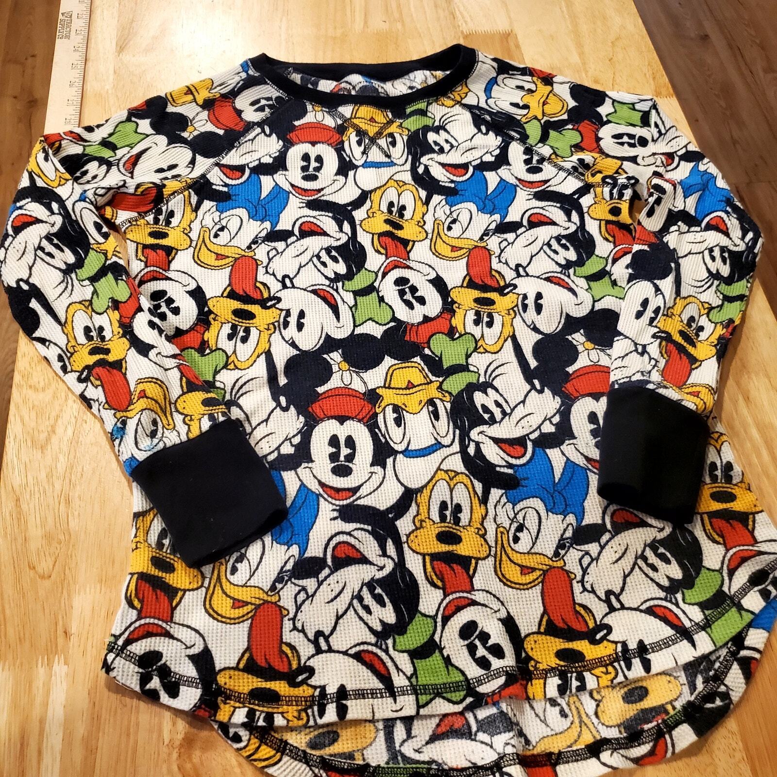 Disney Graphic Thermal Shirt Long Sleeve Mickey Donald Pluto Goofy Medium 