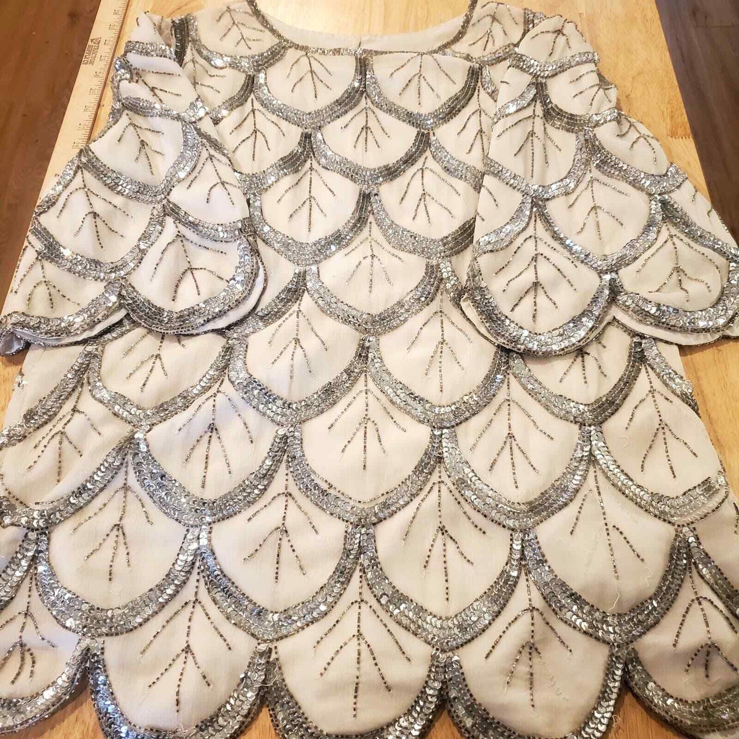 Silver Fish Scale Beaded White Silk Blouse 