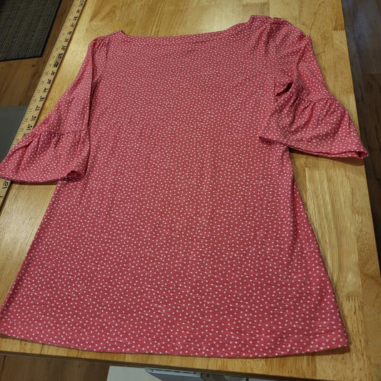 Lilly Pulitzer Pink Polka Dot Jersey Top Ruffle Sleeve 17" Pit 2 Pit