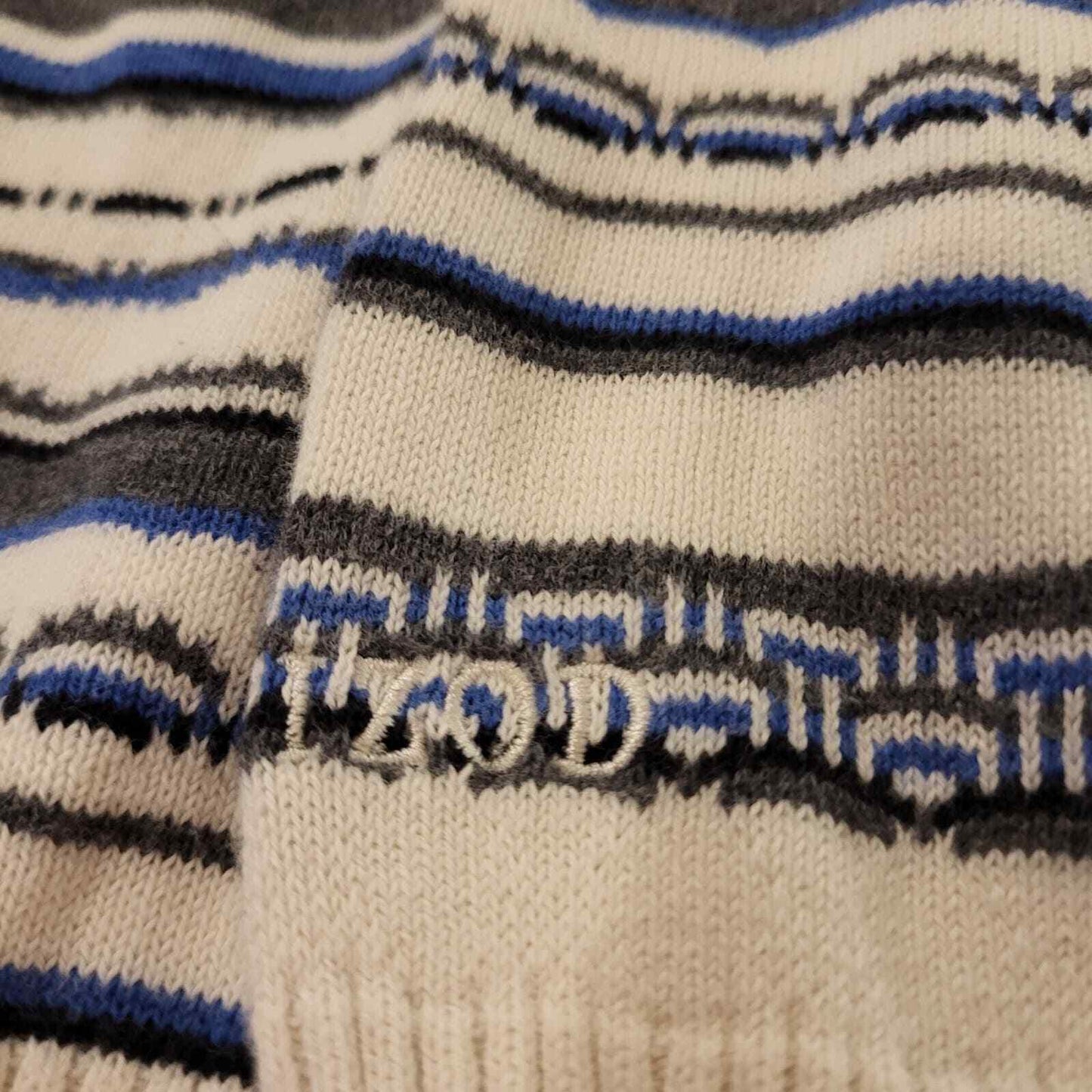 100% Cotton Izod Blue Geometric Japanese Wave Turtleneck Sweater Large