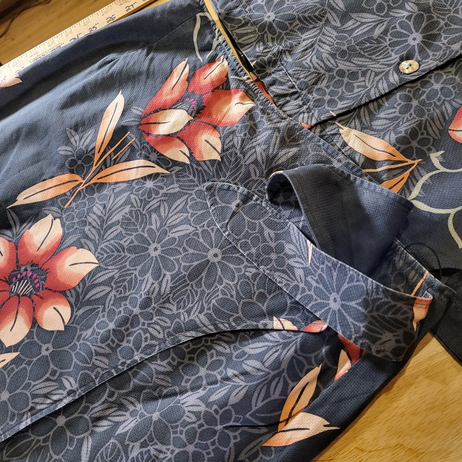 Tommy Bahama 100% silk Hawaiian pink charcoal Floral tie straight collard set