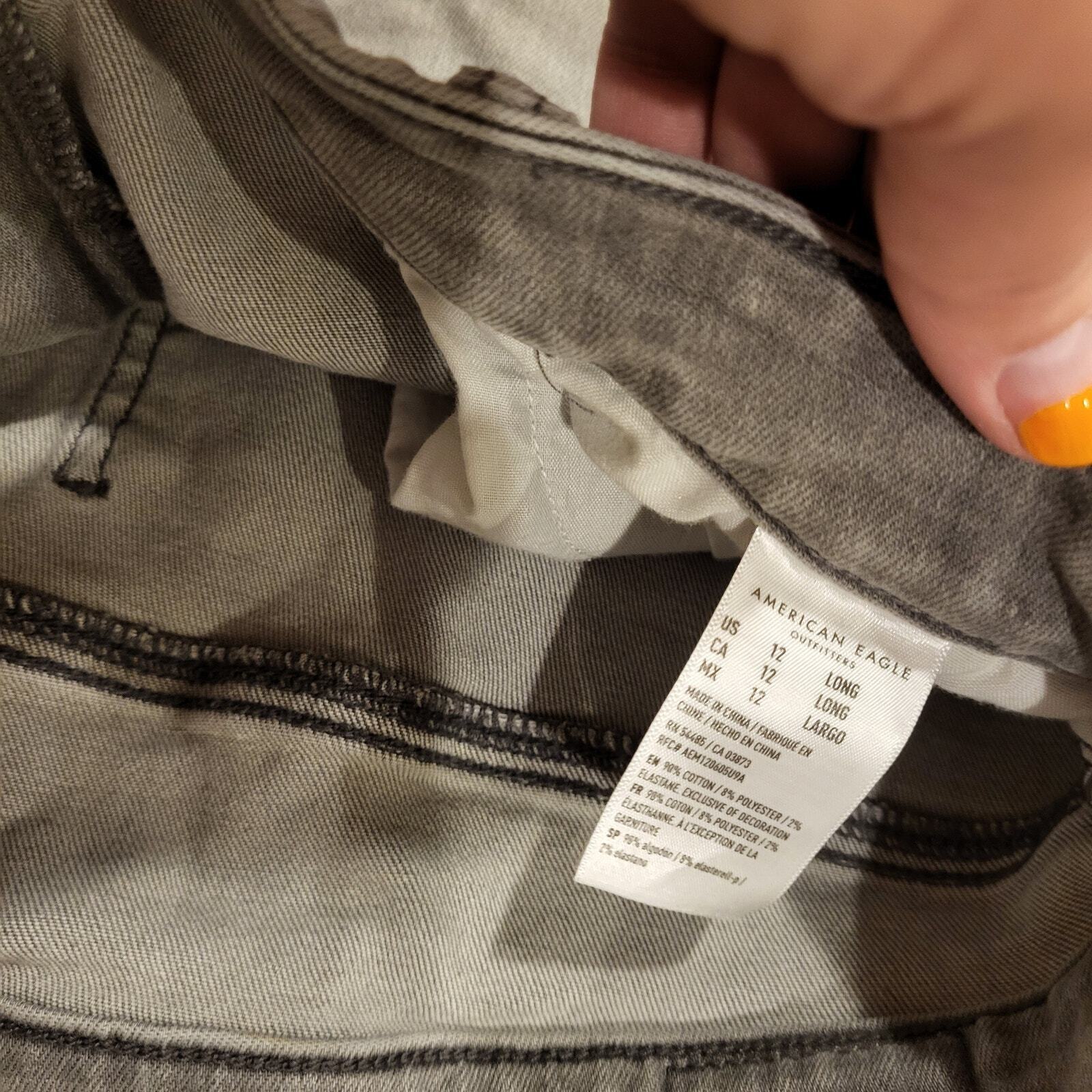 American Eagle Gray High Rise Jeggings 12 Long Distressed 41" Long 