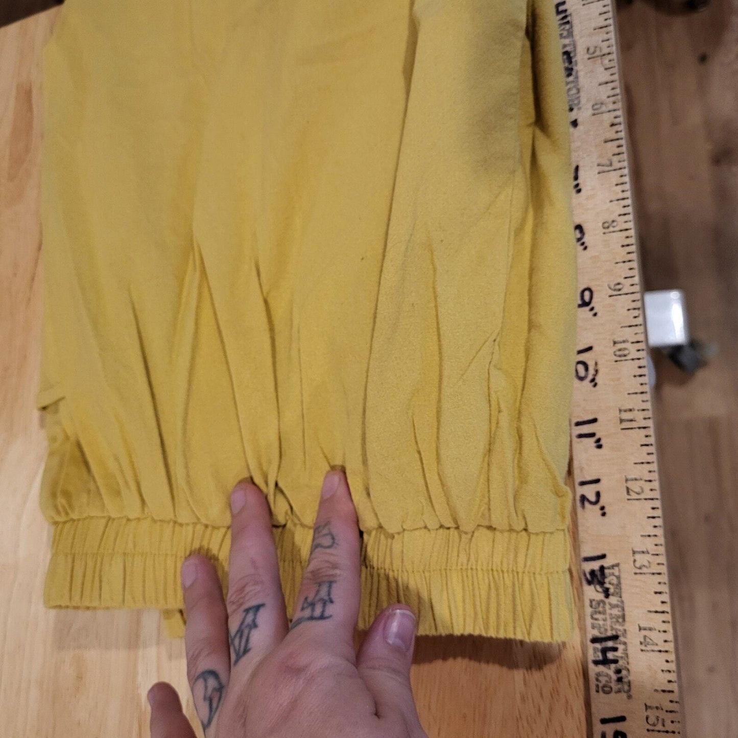 Mustard Yellow Elastic Waist Tie Wide Leg Pants xl 32" Waist Stretch to 46"