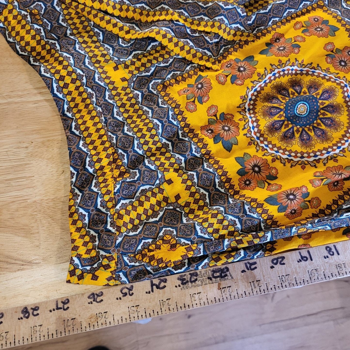 Farm Rio Xs Wrap Skirt Ethnic Print Yellow Knee Length 26" Waist Adjustable