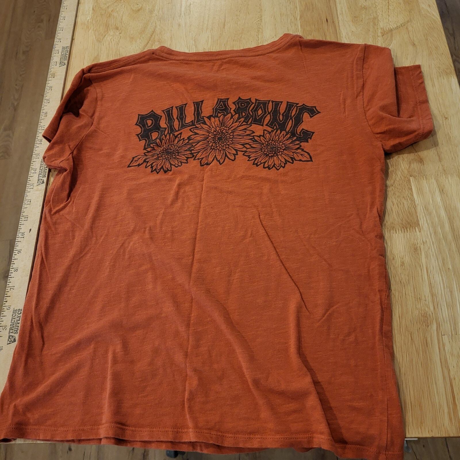 Rust Billabong Sunflower Print Short Sleeve T Shirt 18" Pit 2 Pit