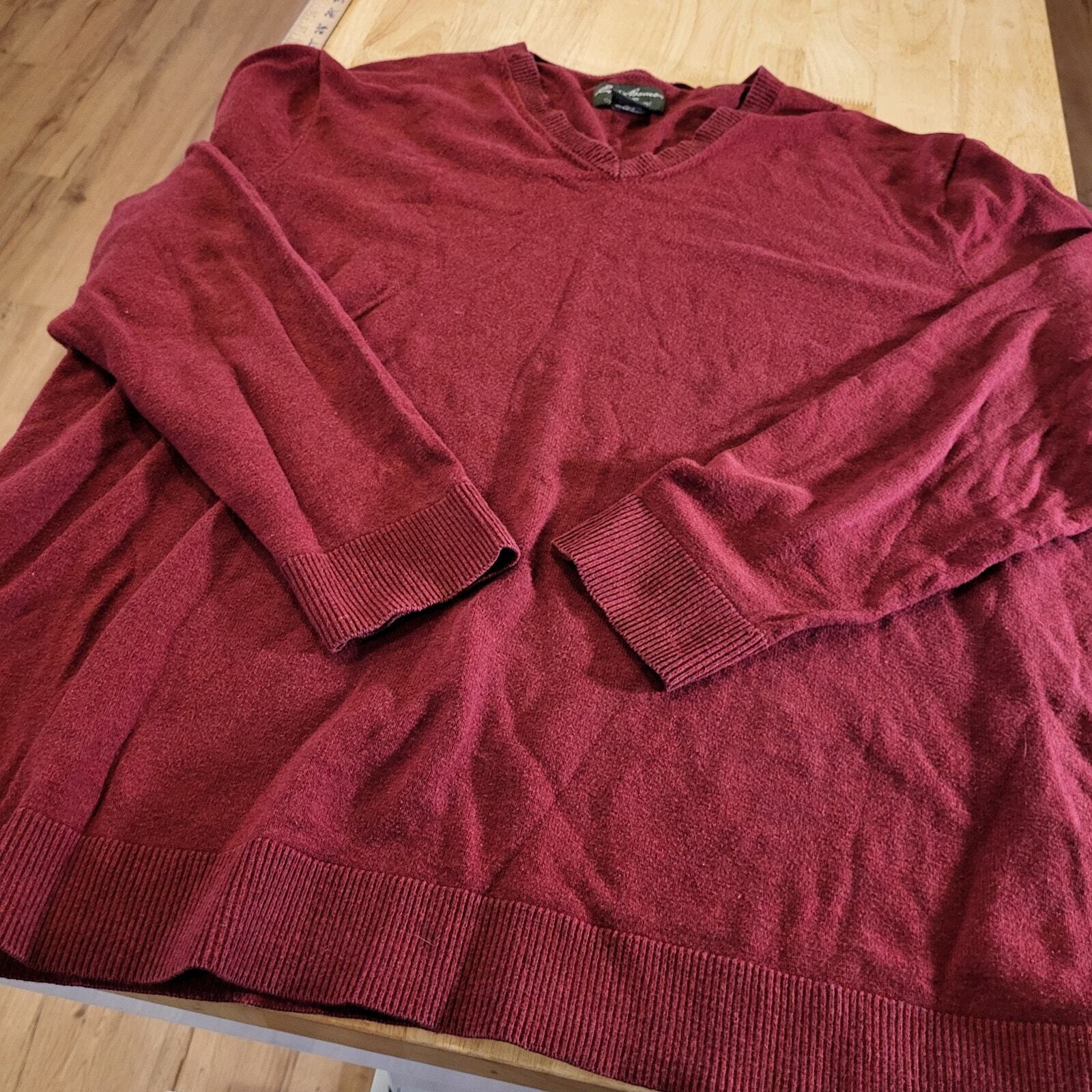 Eddie Bauer Cotton Cashmere Made in USA TXL V-neck Sweater Burgundy Maroon
