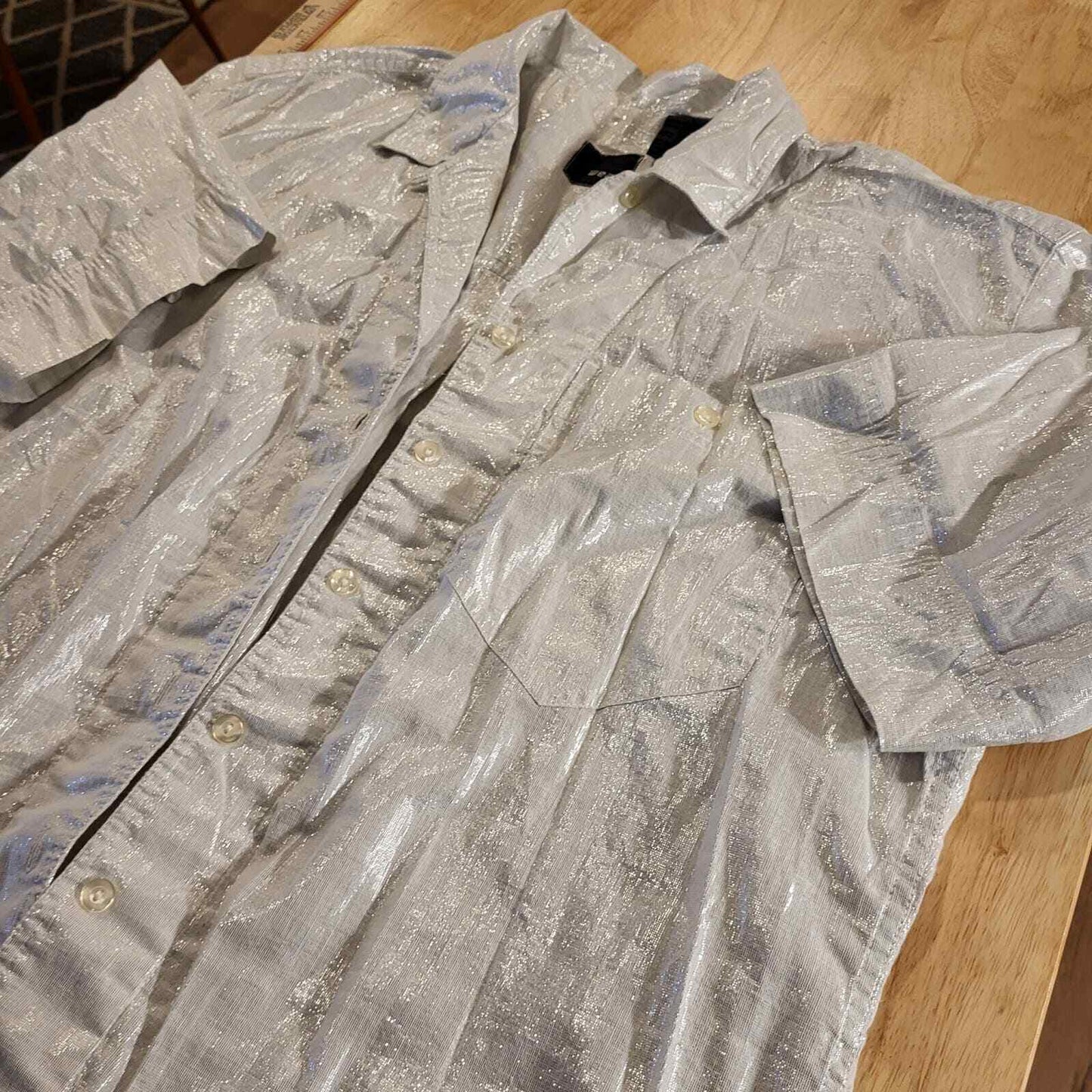 Vintage Liz Wear short sleeve silver metallic collared button down