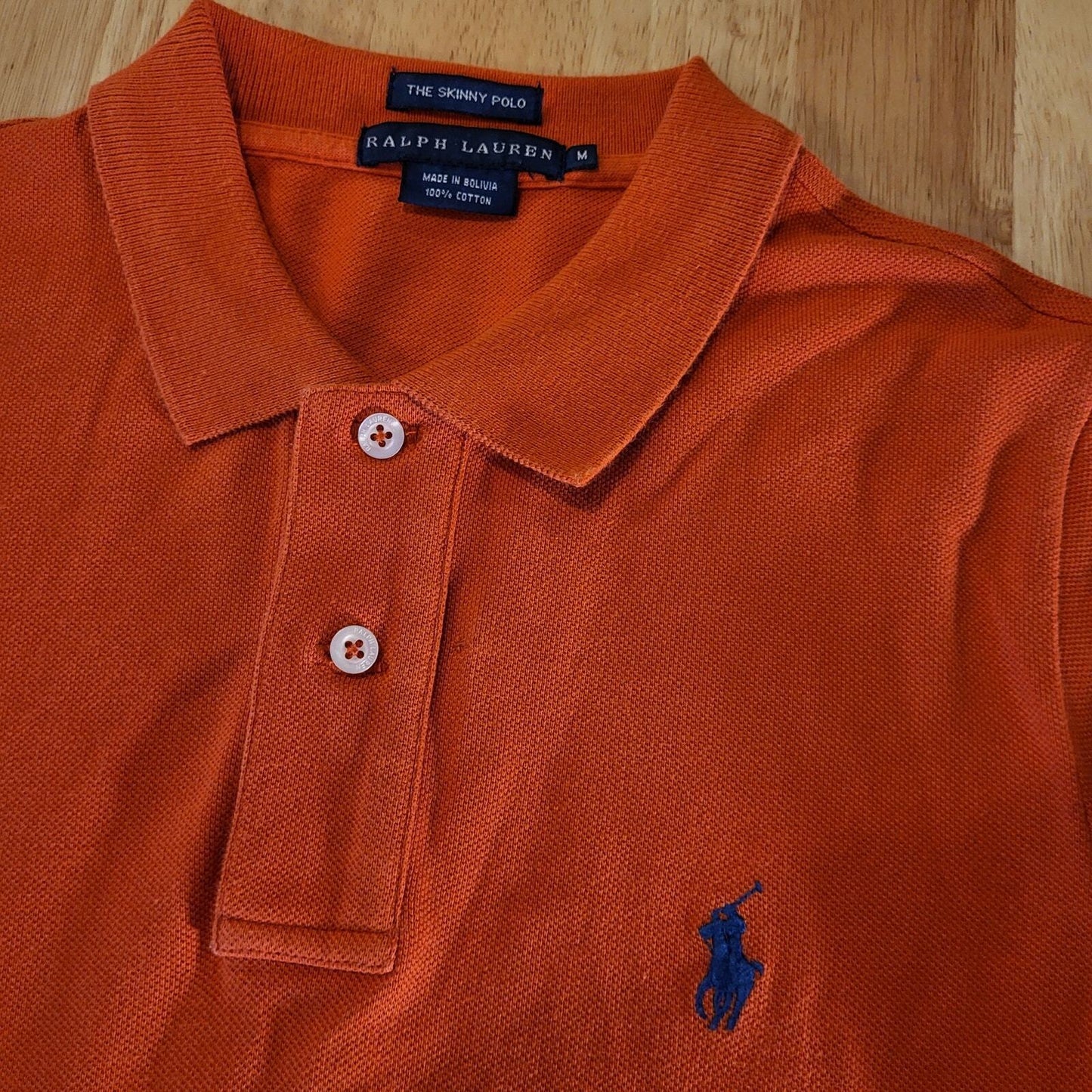 Ralph Lauren The Skinny Polo Orange Medium Cotton Long Sleeve