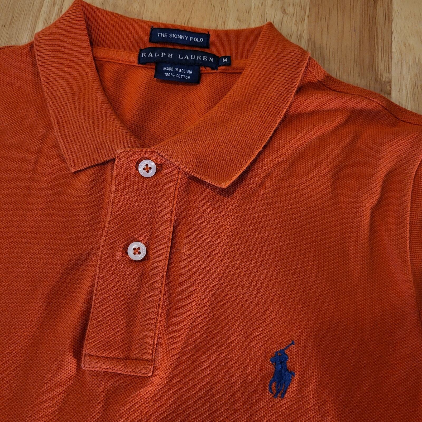 Ralph Lauren The Skinny Polo Orange Medium Cotton Long Sleeve