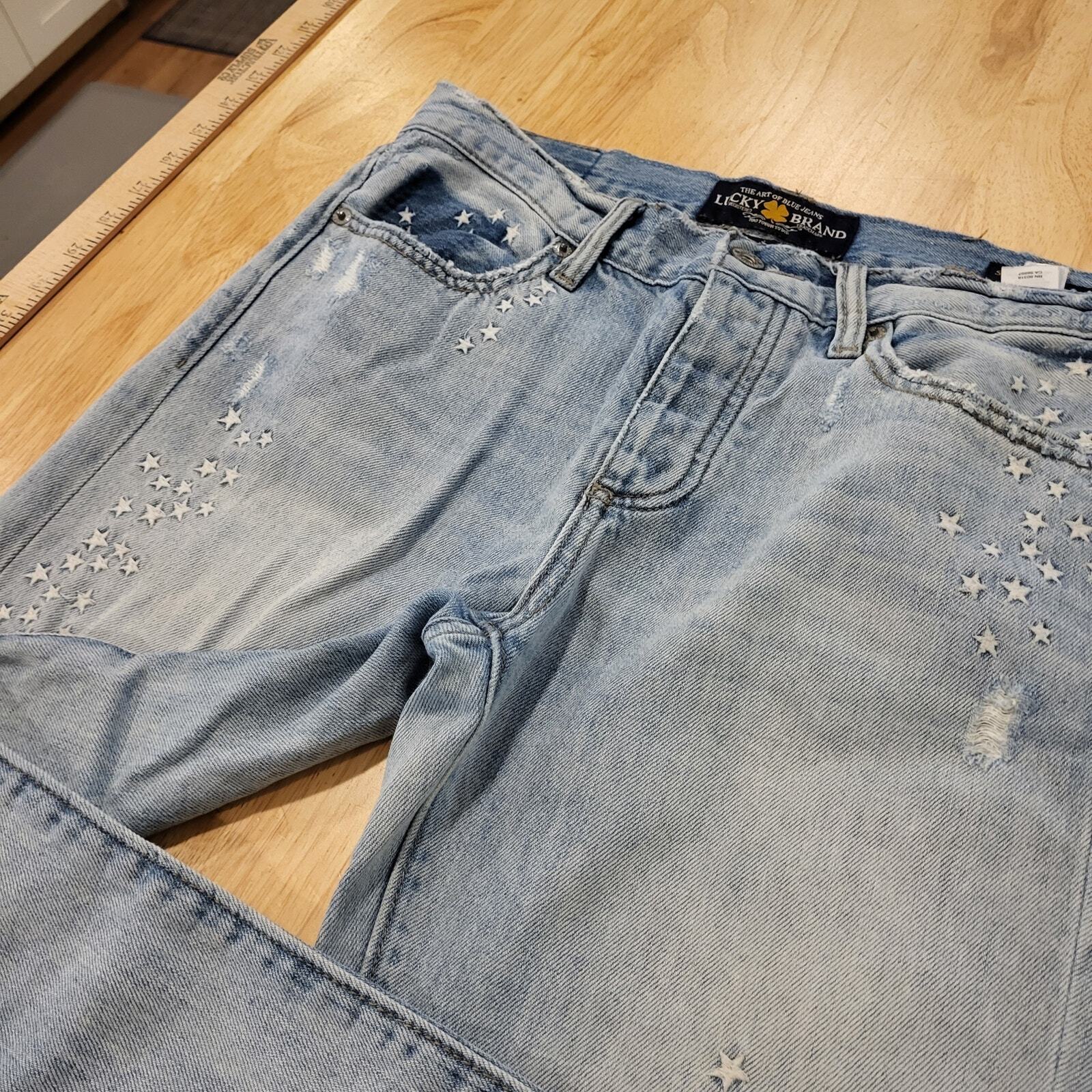 Lucky Brand Star Embroidered Light Wash Distressed Sienna Slim Boyfriend 0/25