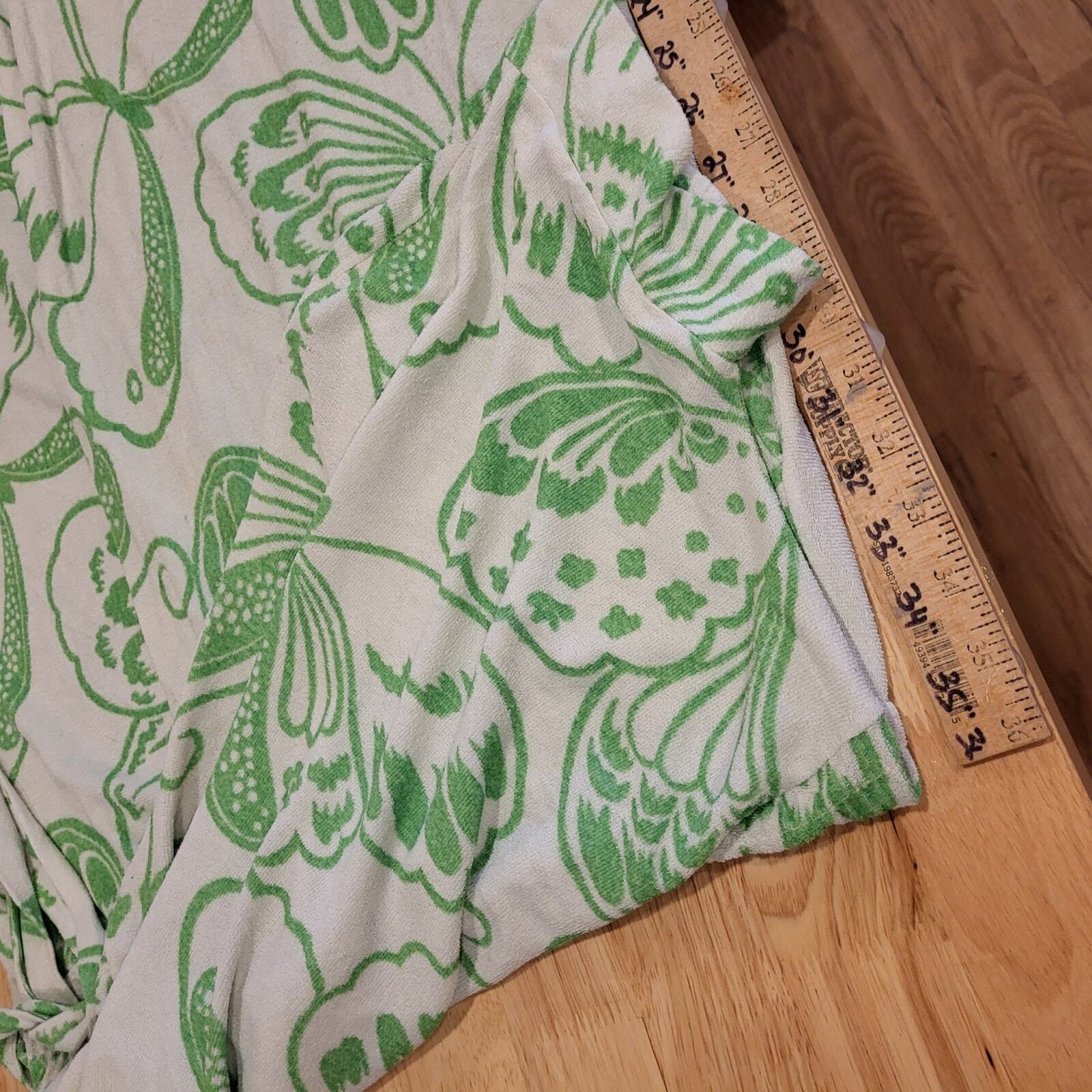 Green Butterfly Terry Dress cover up Summer Swim Short Sleeve Long tie pocket 