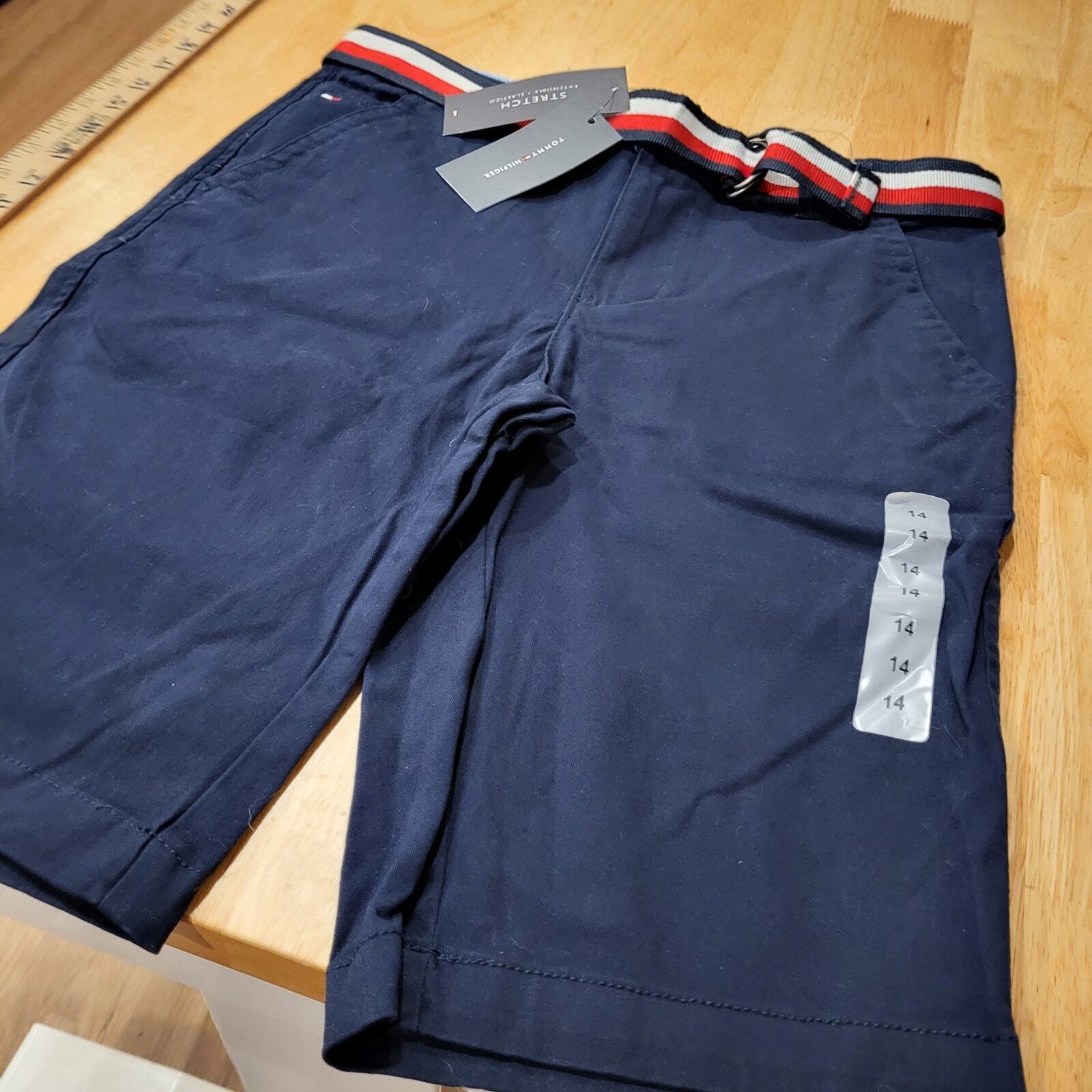 NWT Tommy Hilfiger Size 14 Boys Shorts Belt Cotton Blue 30" Waist