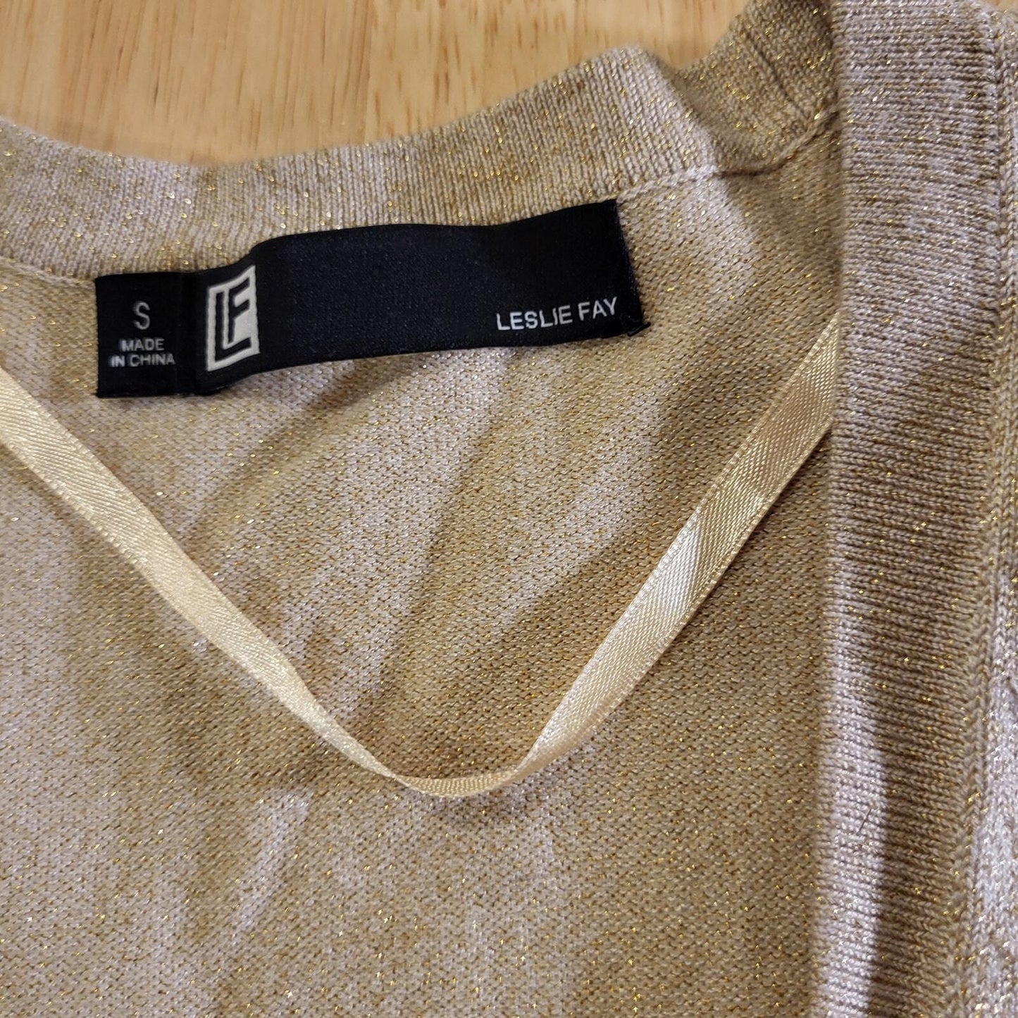 Leslie Fay Gold Metallic Bolero Cardigan Size Small 3/4 Sleeve