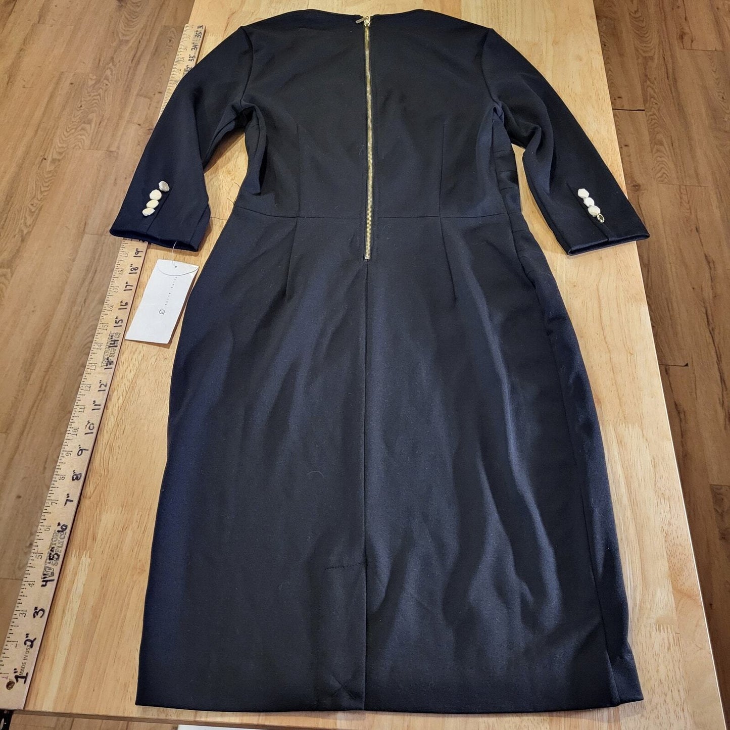 New With Tag Giuliana Rancic Black Knit Long Sleeve Gold Button Pencil 17" p2p