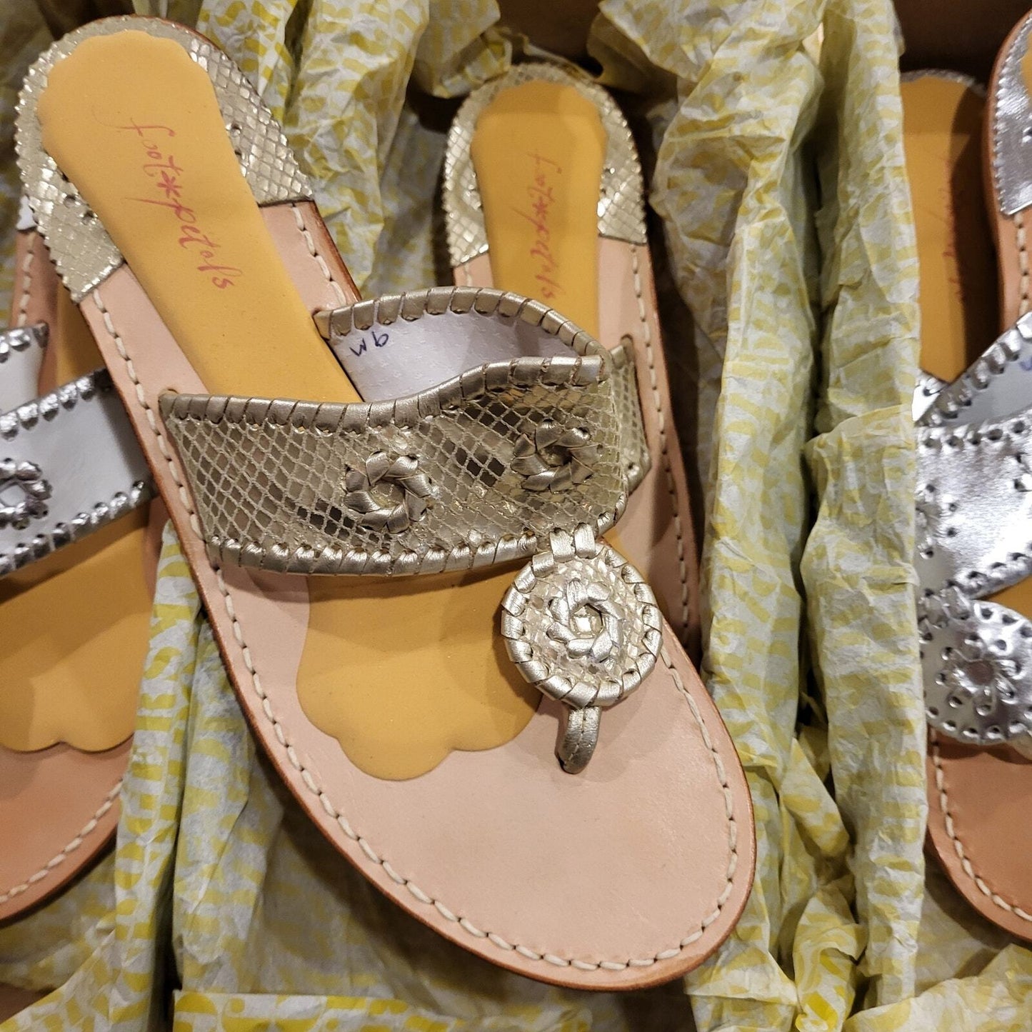Lot of 3 Pairs of Ladies Foot Petals Sandals Metallic Disc Design 9M  Lite Ware