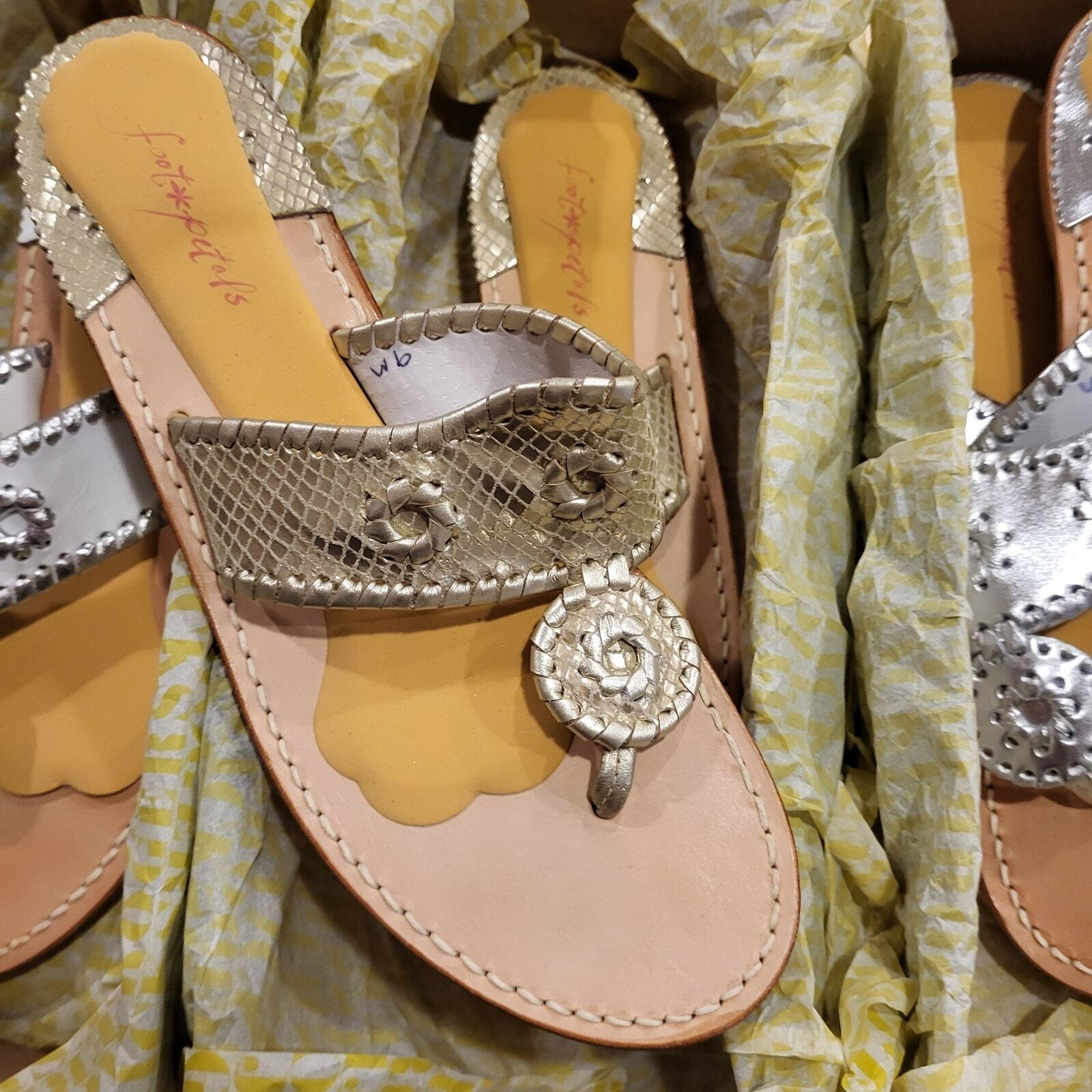 Lot of 3 Pairs of Ladies Foot Petals Sandals Metallic Disc Design 9M  Lite Ware