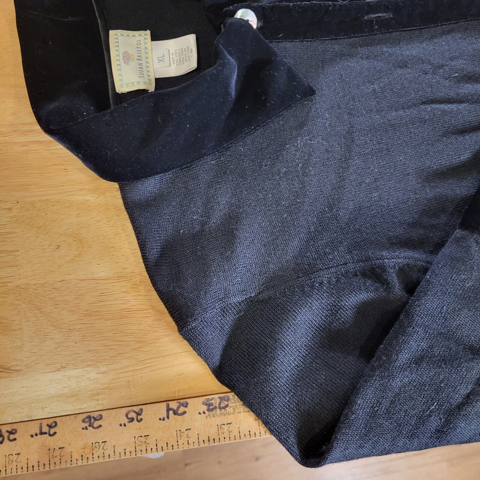 Susan Bristol Wool Blend Collard Black Lace Burnout Floral Button XL 