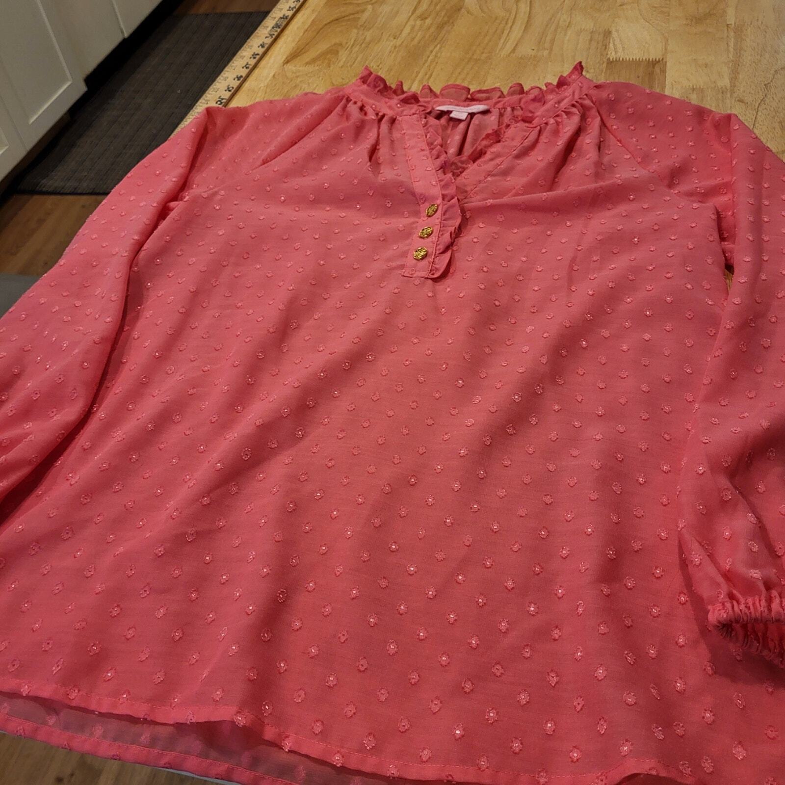 Lilly Pulitzer Pink Ruffle Button Collar Puff Sleeve Polka Dot Blouse S