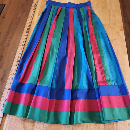 Vintage Liz Claiborne Colorful Striped Jewel Tones Midi Skirt 26" Waist Sz 6