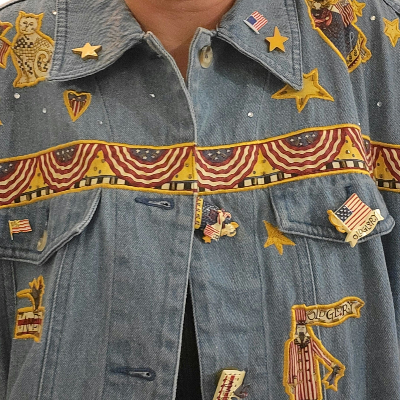 The Quacker Factory America Embroidered Jean Jacket Small