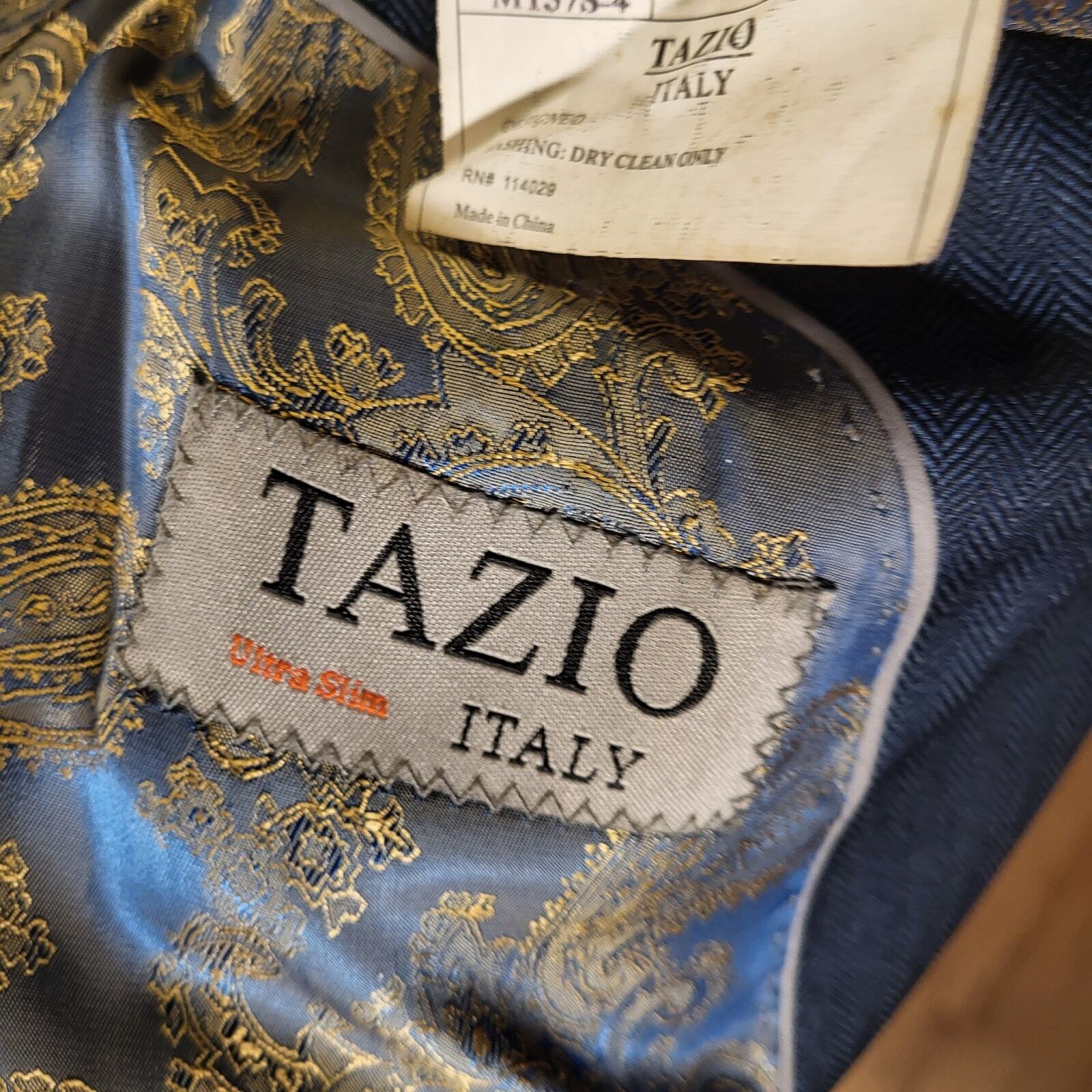 Tazio Italy Tetron Silk Blue Paisley Lined 38L 21" P2P Hand Tailored 
