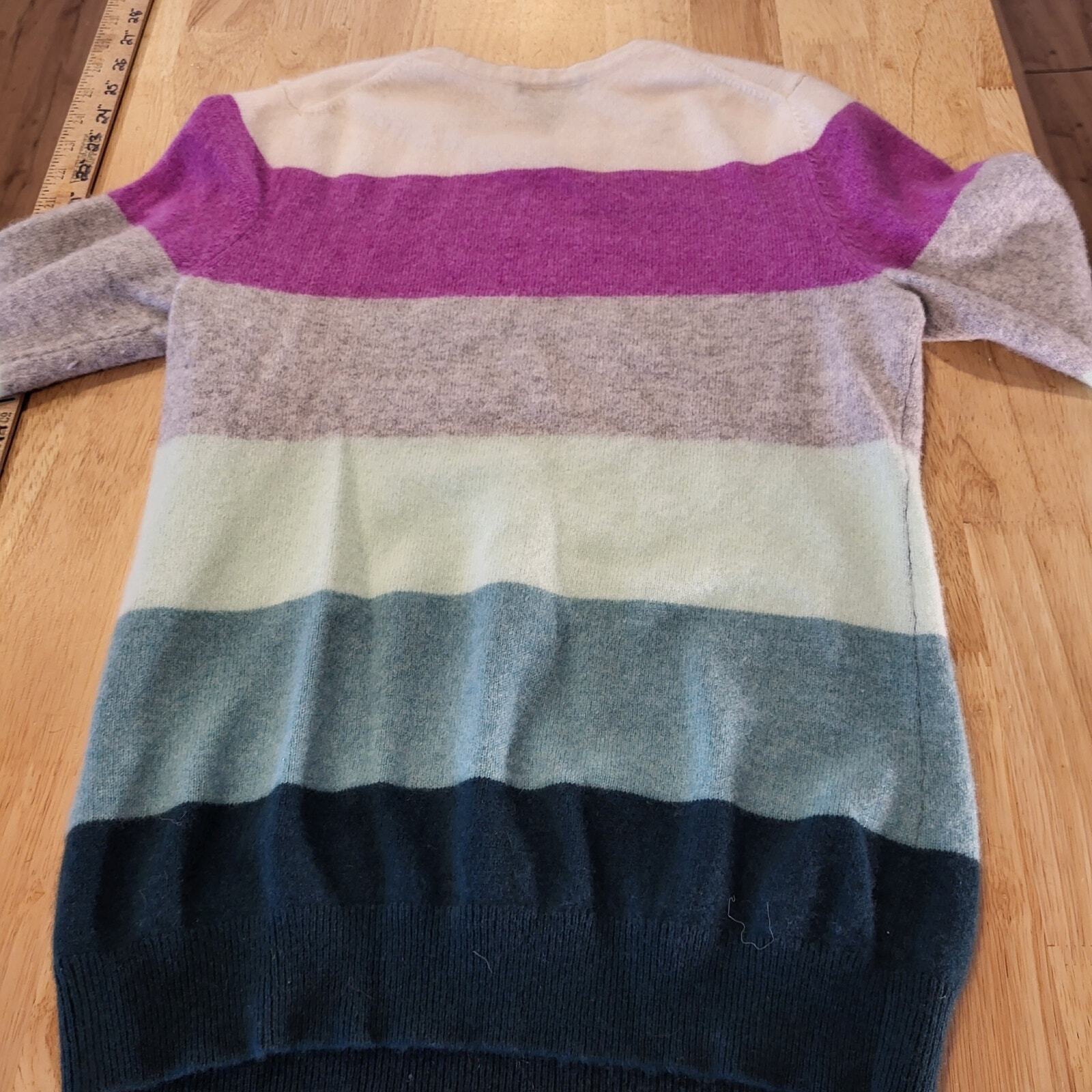 Charter Club Luxury 100% Cashmere Pink & Green Stripe Crew Neck Sweater Medium