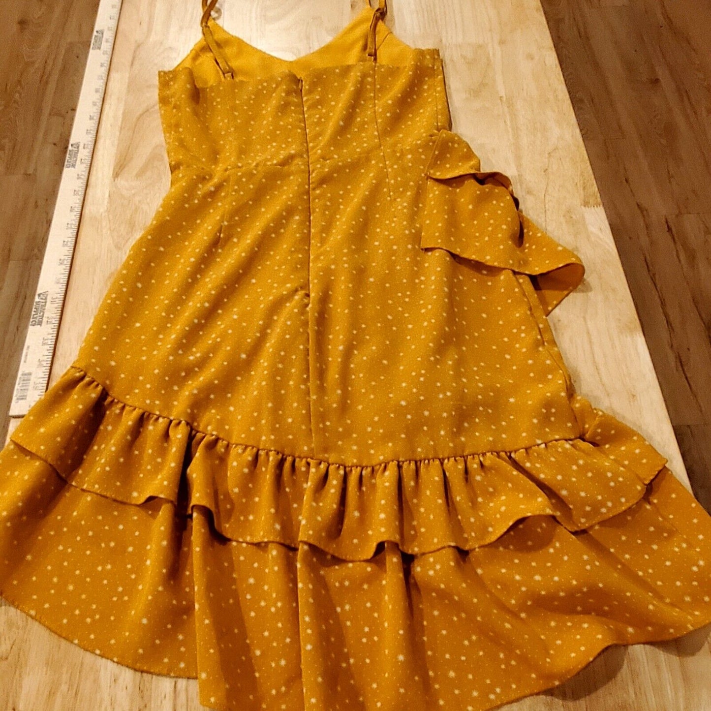 Yellow Star Print Fanco Dress Size S Witchy BOHO CUTE ruffle Mystical Pretty 