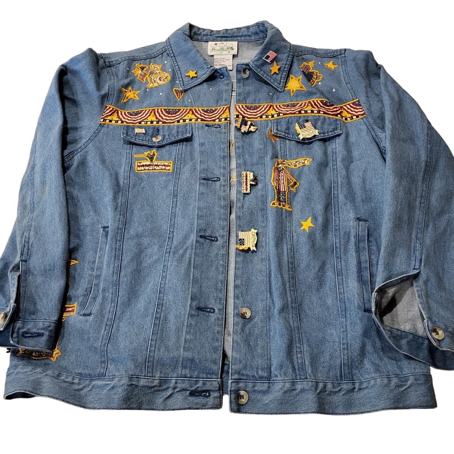 The Quacker Factory America Embroidered Jean Jacket Small