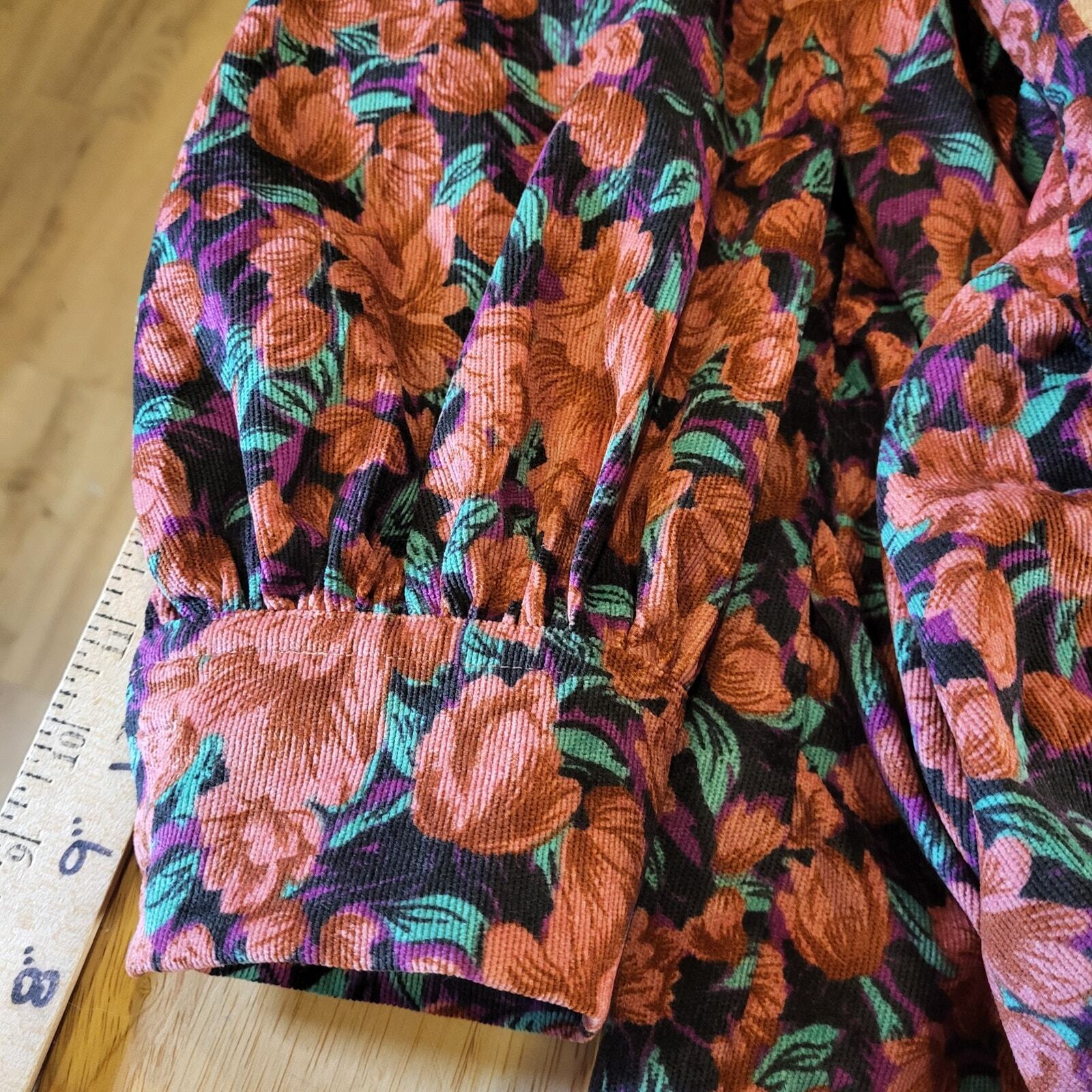 Fate Size Small Floral Pink Corduroy Collard Shirt Dress Gathered Button Down