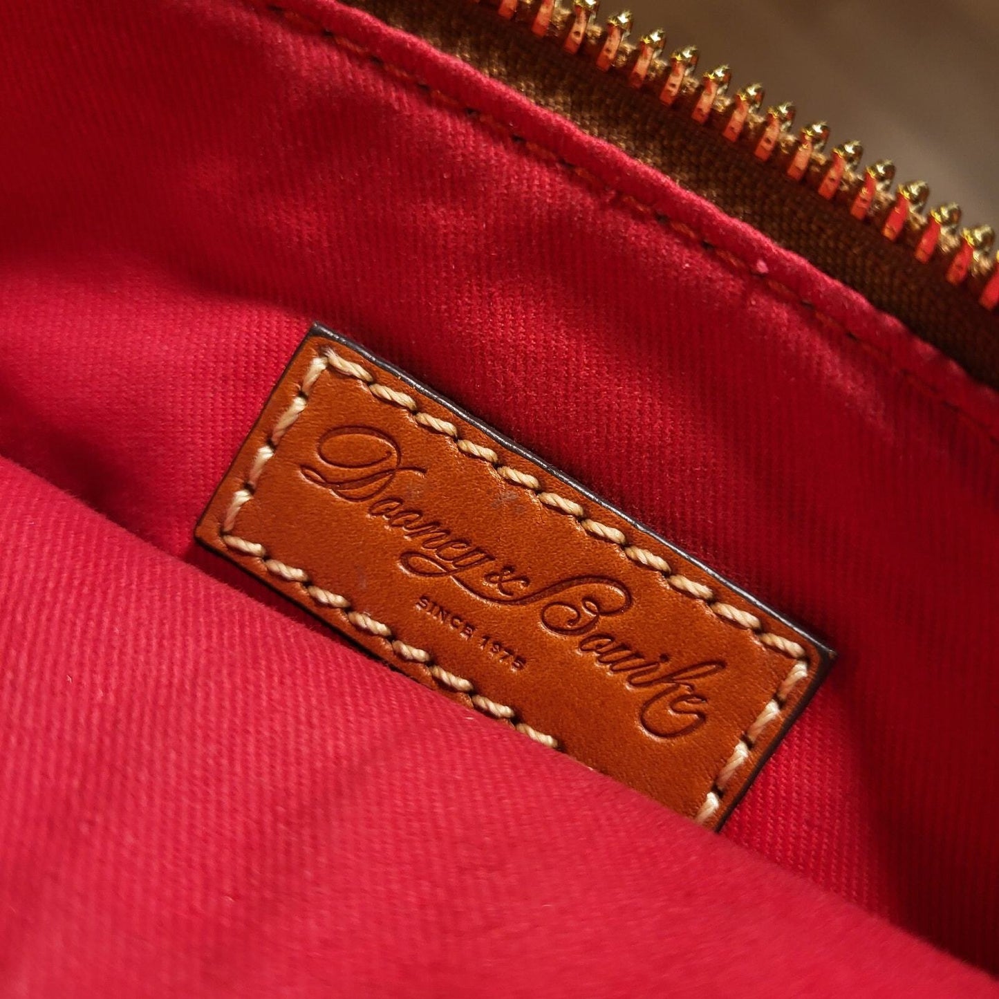 Dooney & Bourke Pebble Grain Letter Carrier Bag Dark Gray Red Lining Gold