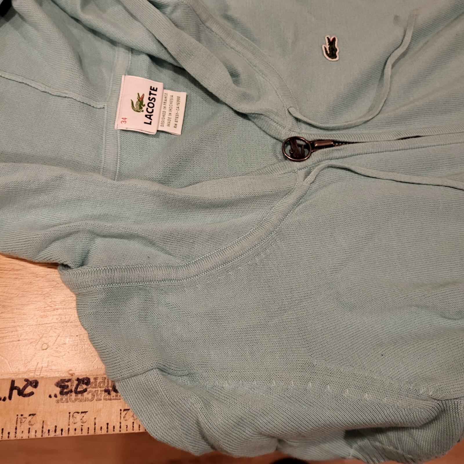 Lacoste Blue Short Sleeve 1/4 Zip Hooded Sweater 16" Pit 2 Pit