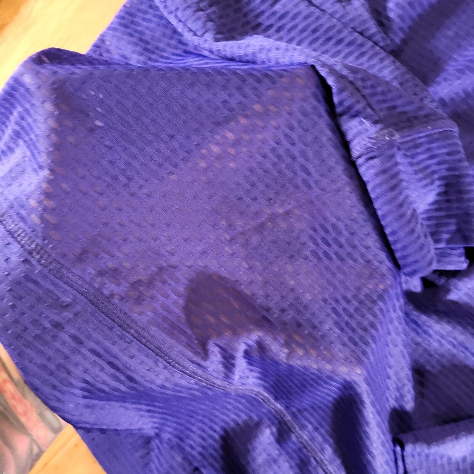 DKNY Blue Mesh Mock Neck Athletic Shirt Drawstring 20" P2P