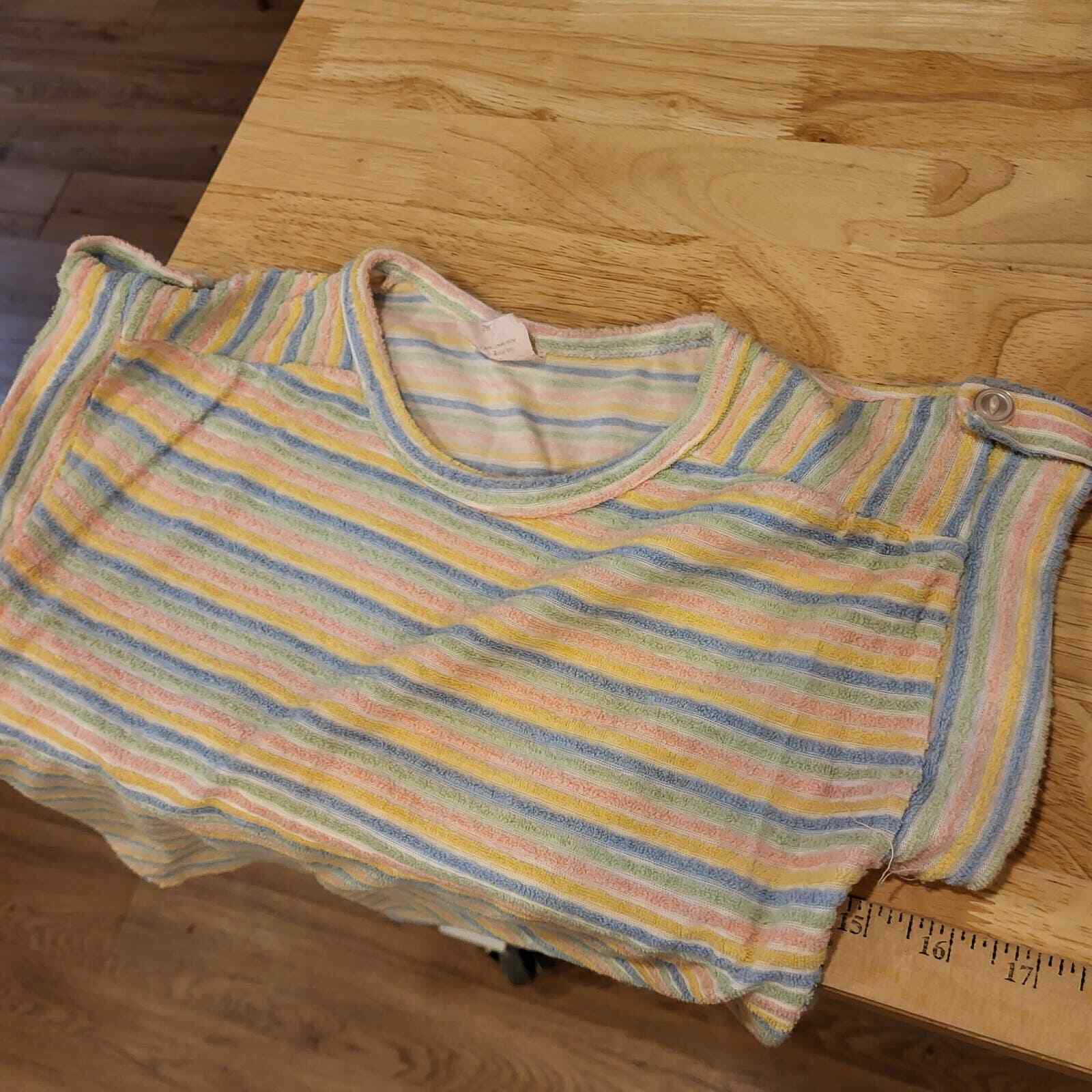 Vintage Pastel Rainbow Striped Terry Cloth Top Cap Sleeve Small
