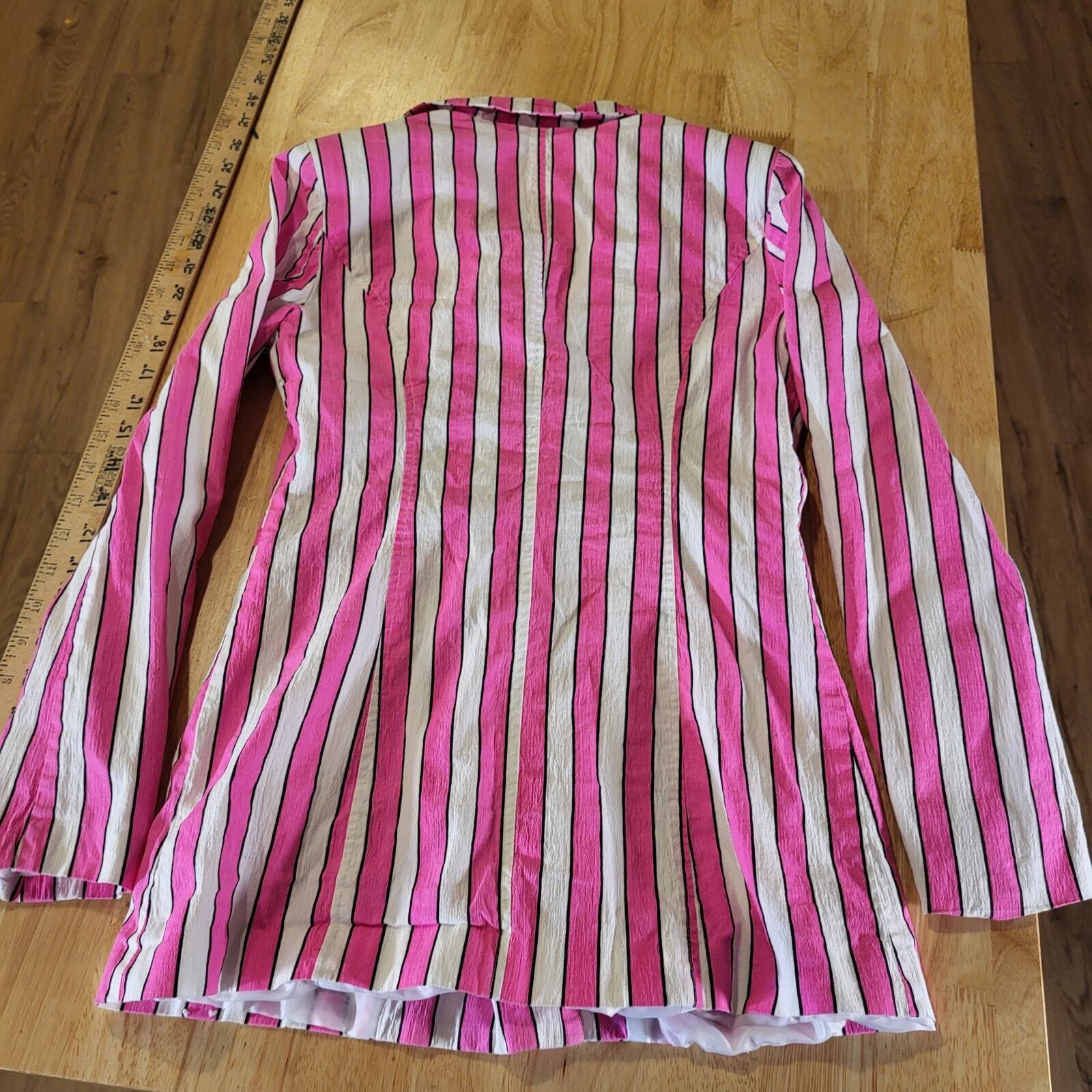 NWT Lauren Conrad Neon Pink Striped Blazer vibrant Colorful Pockets Lined Sm