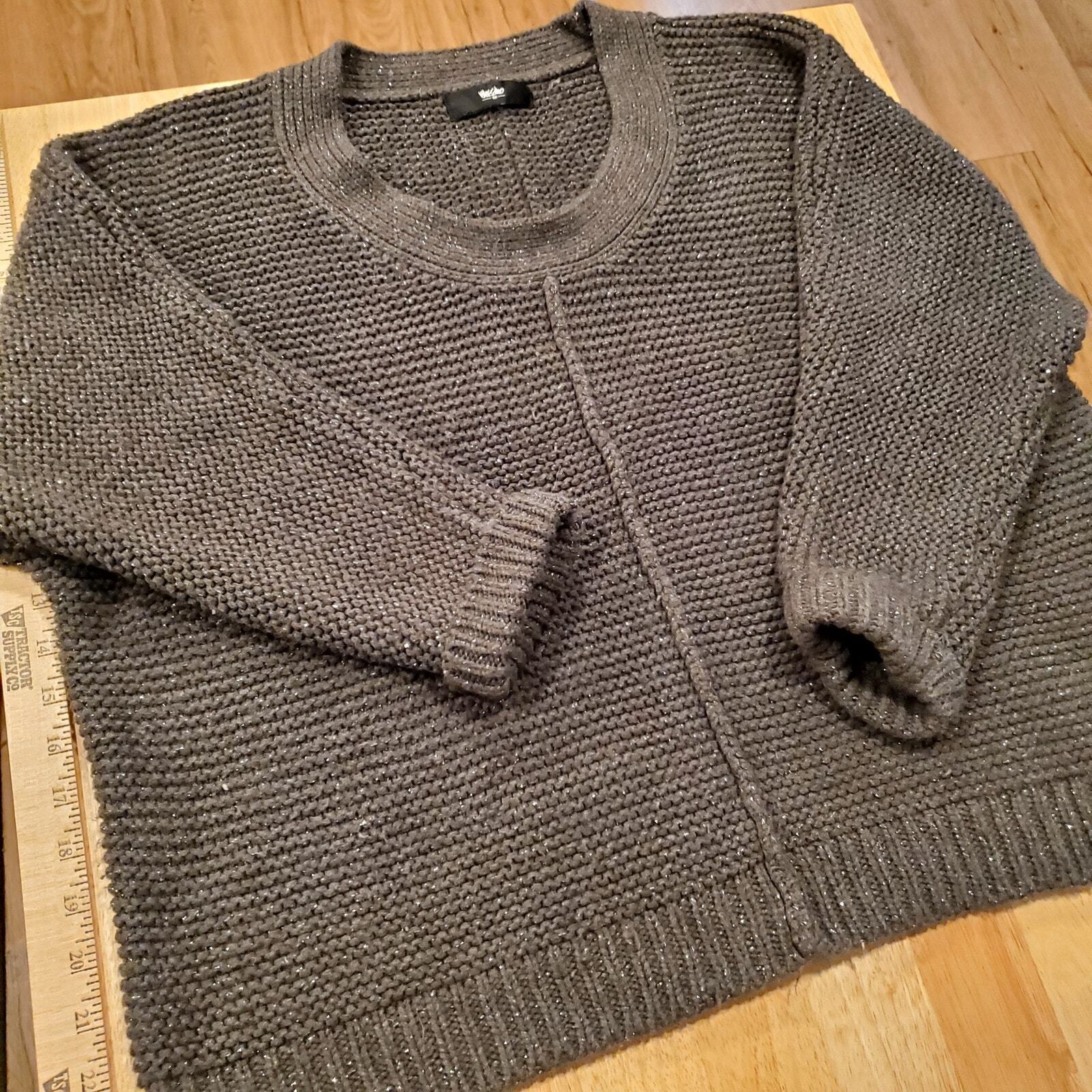 Mossimo Gunmetal Gray Sweater with Silver Metallic Fleck Medium Chunky Knit Soft