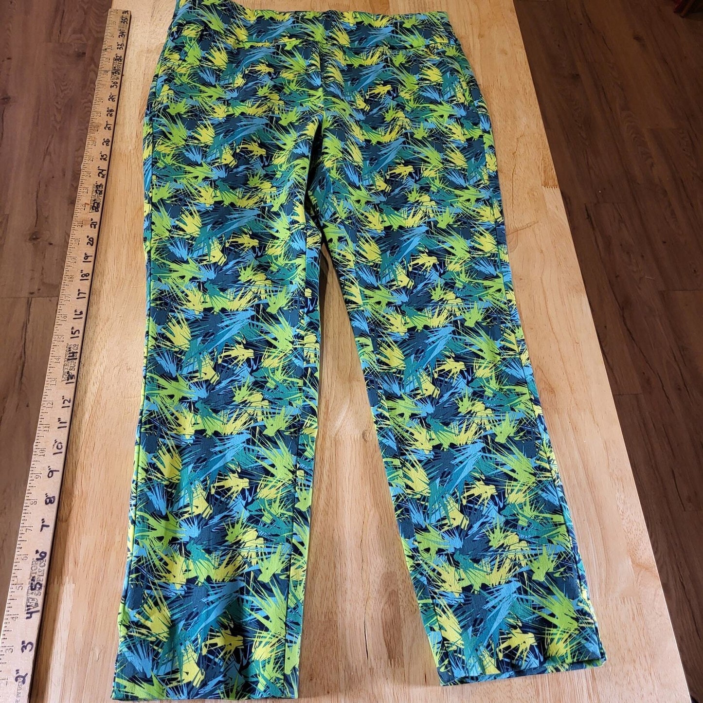 Soft Surroundings Blue & Green Pencil Pants Petite Medium Ankle Slit Colorful