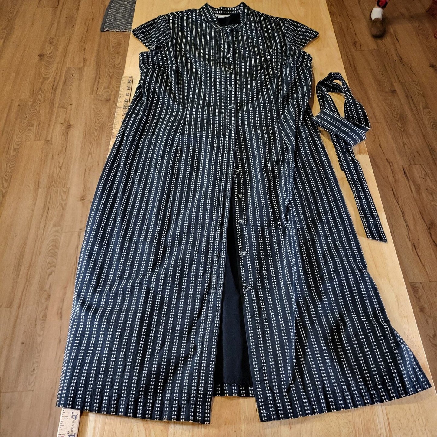 Charter Club Blue Striped Dot Button Shirt Dress Cap Sleeve Mandarin Collar 14