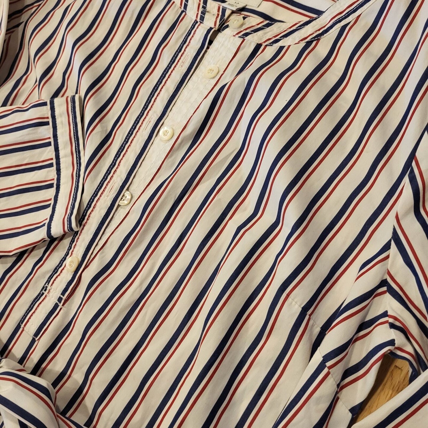 Thomas Mason for J. Crew Red, White, & Blue Striped Shirt Dress 12 100% Cotton