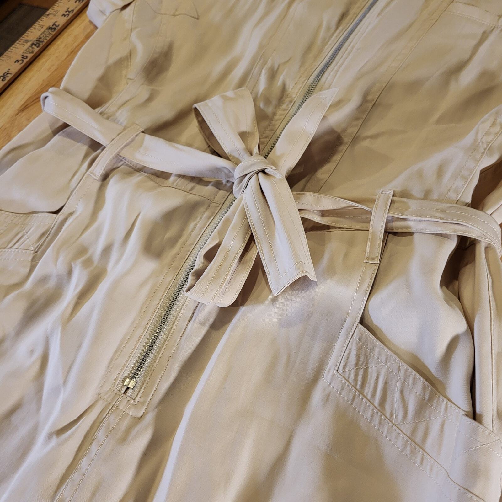Skies Are Blue Beige Sleeveless Collared Button Up Jumpsuit Small 26" Rise 17" W