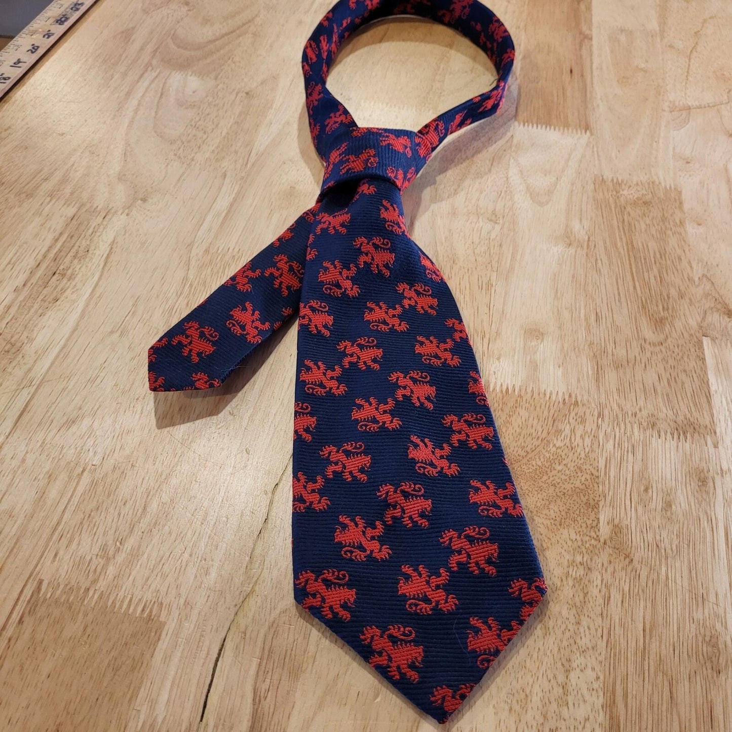 Vintage blue Christian Dior tie Red Dragon print