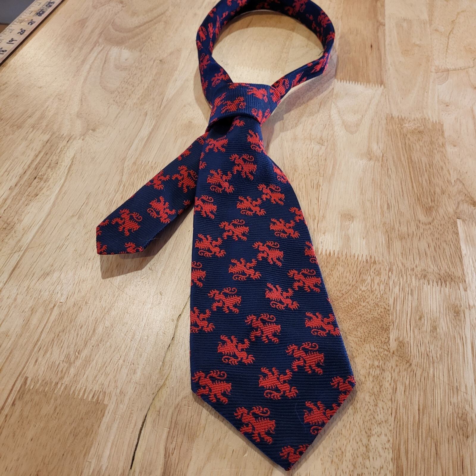 Vintage blue Christian Dior tie Red Dragon print